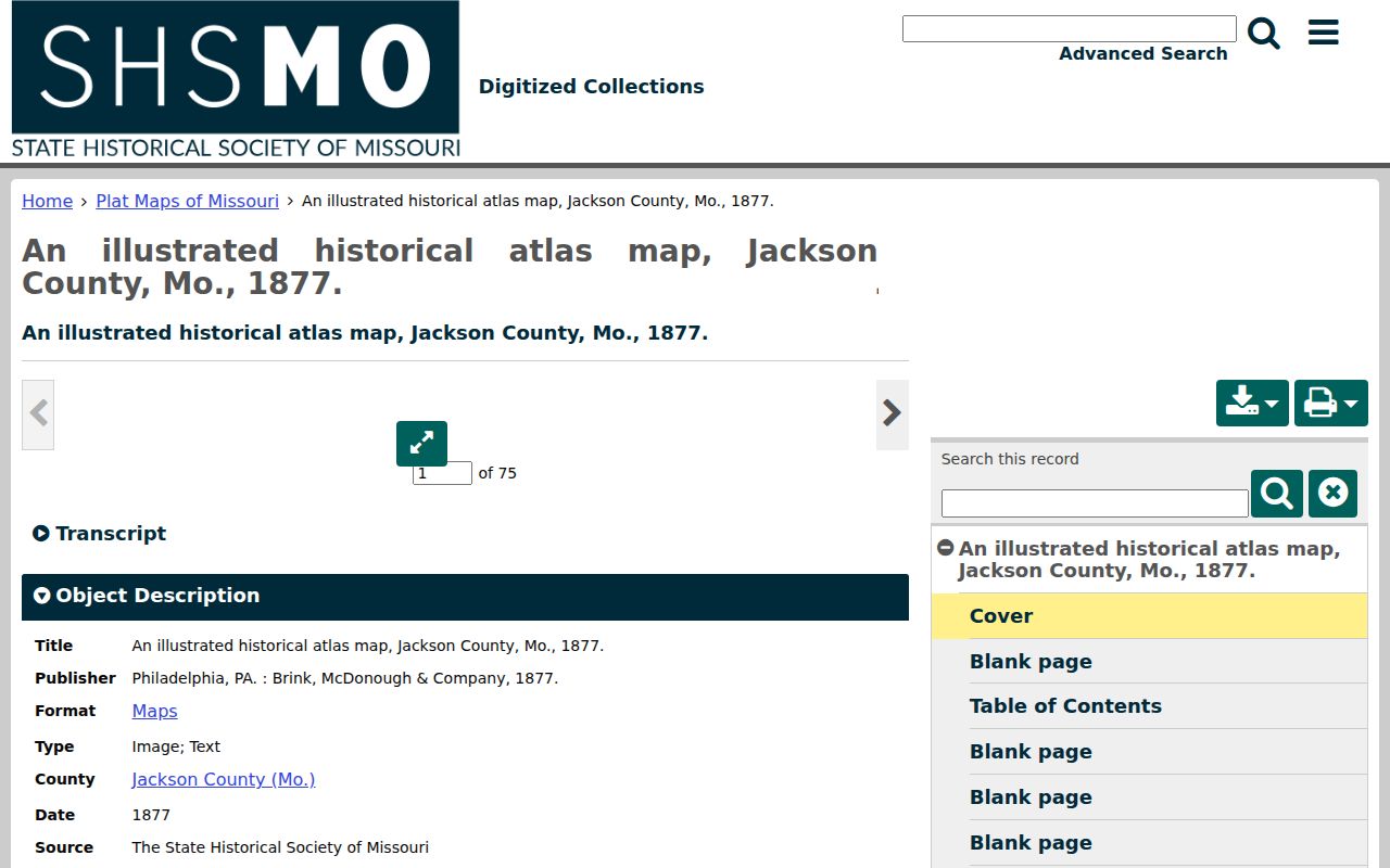 Independence city directory research with 1877 Jackson County atlas page