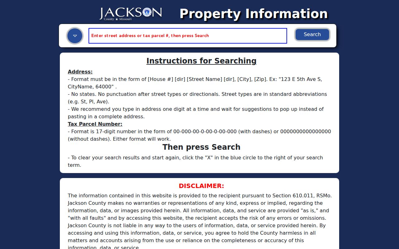 Independence residents directory Jackson County Property Information address search