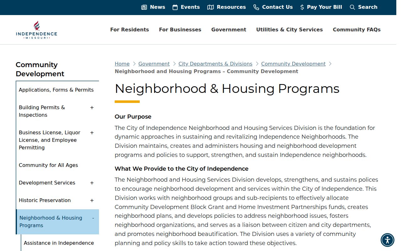 Independence neighbors civic context on the city neighborhood programs page