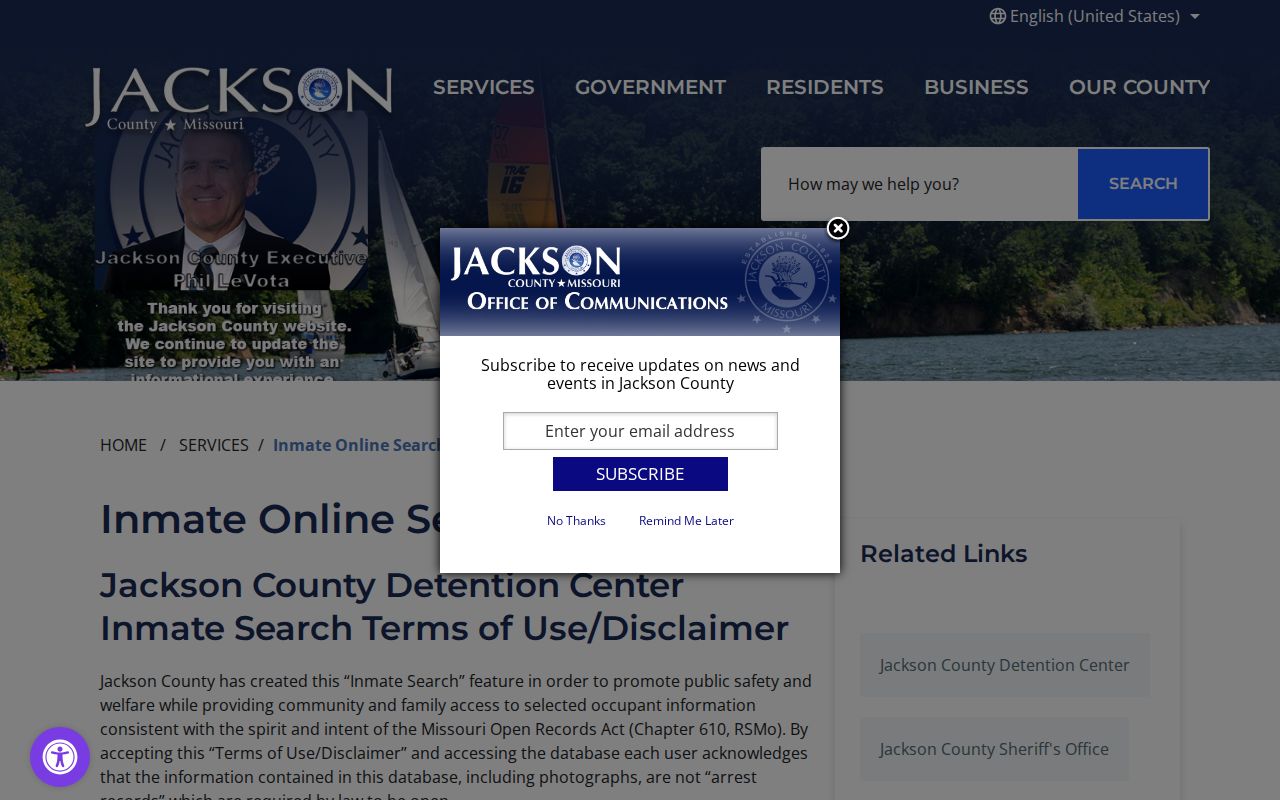 Independence neighbors safeguard shown on the Jackson County inmate-search page