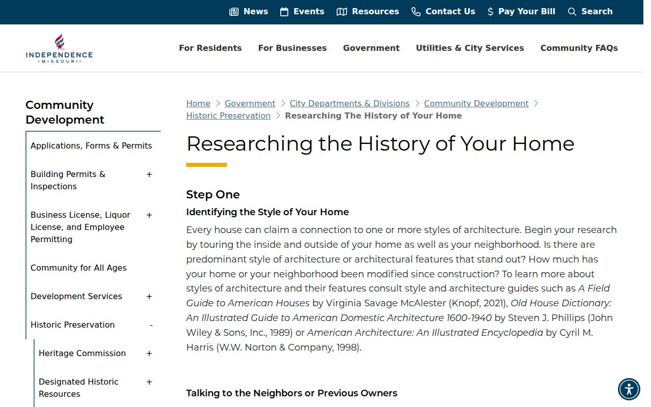 Independence past residents home-history guide with legal-description research steps