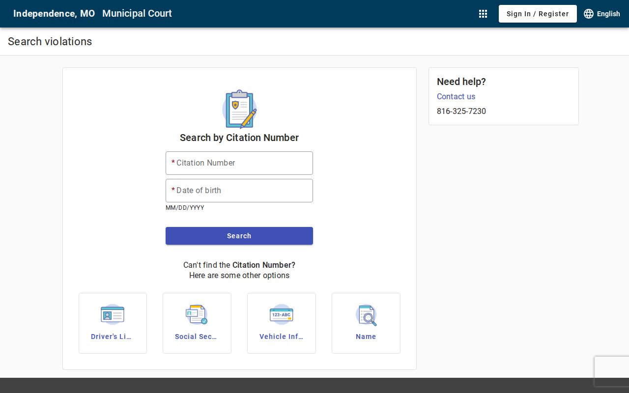 Independence resident lookup at the Independence Municipal Court search portal