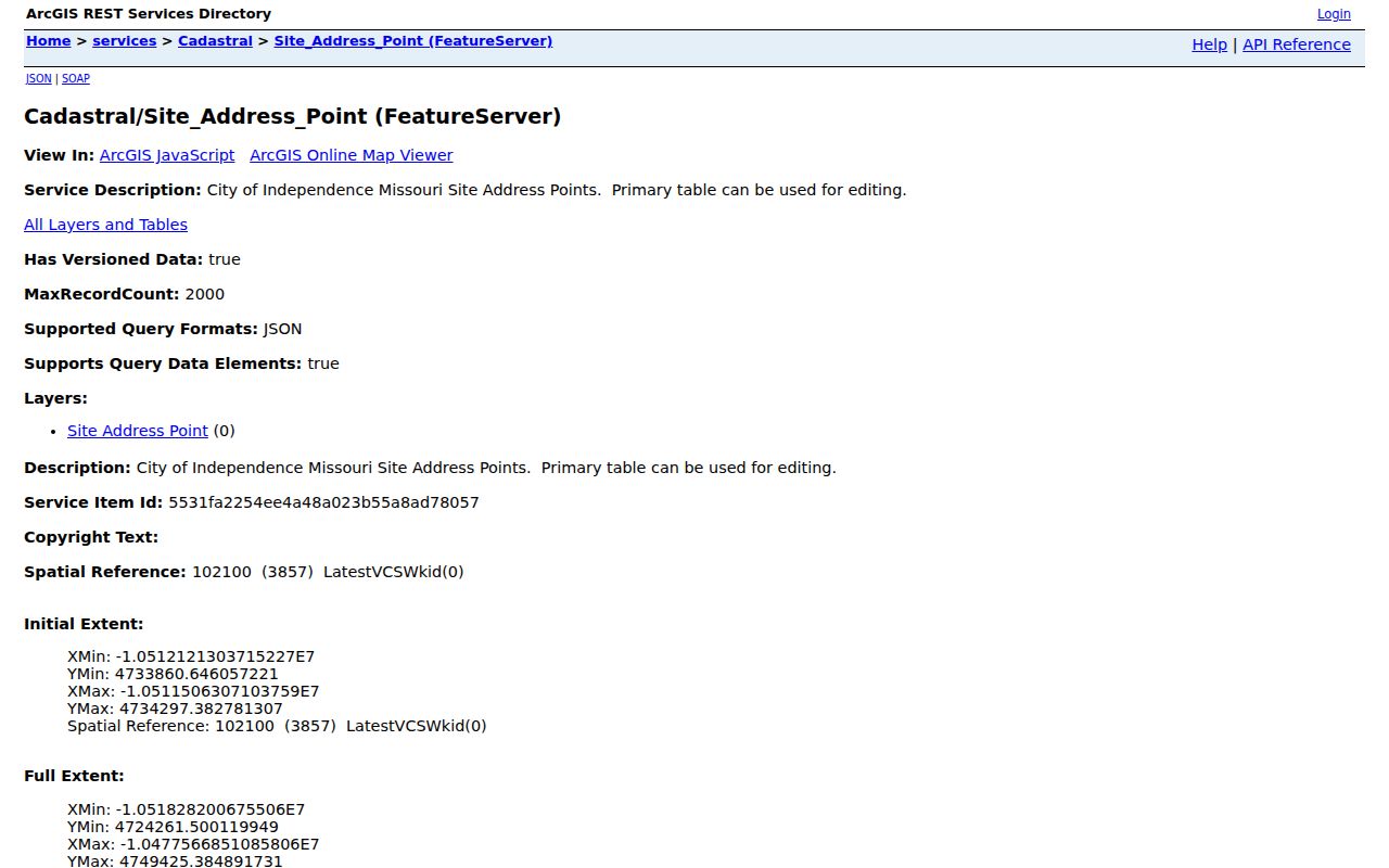 Independence street directory City Site Address Point GIS service