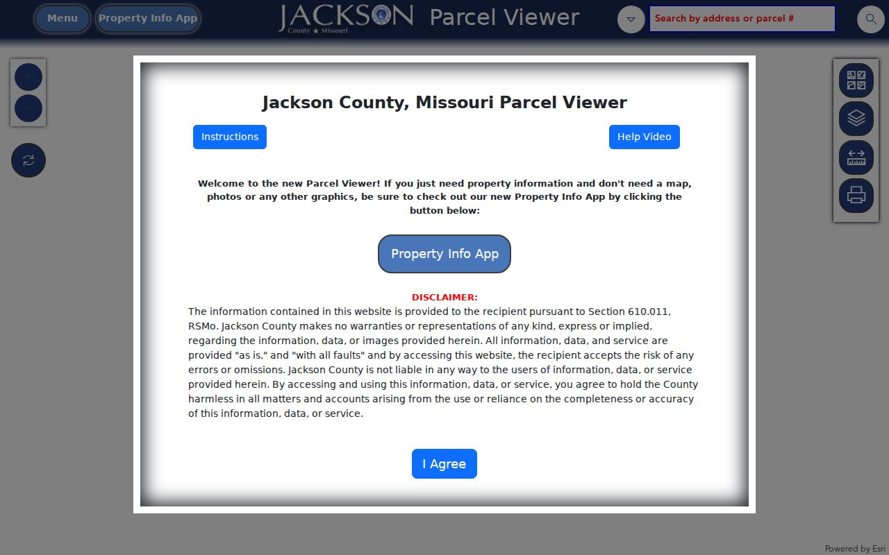 Independence street directory view of the Jackson County Parcel Viewer