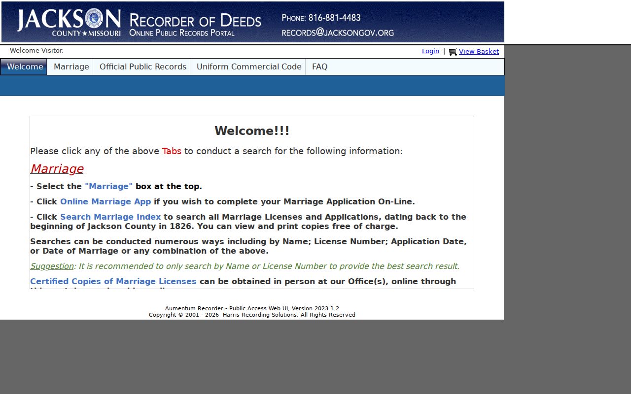 Independence street directory Jackson County recorder Aumentum search choices