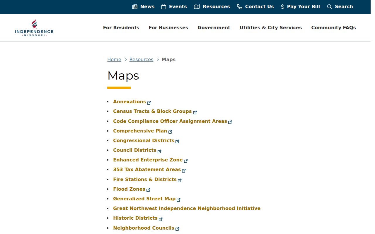 Independence ZIP code directory city maps and postal map link